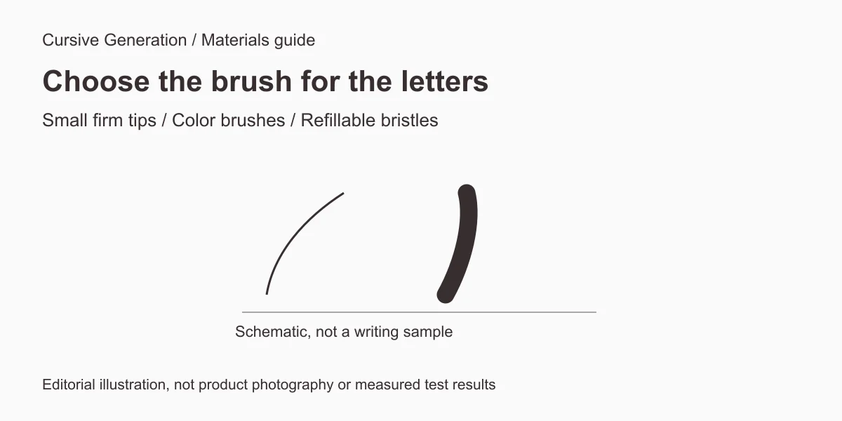 Brush-tip and lettering-scale buying diagram, not product test marks