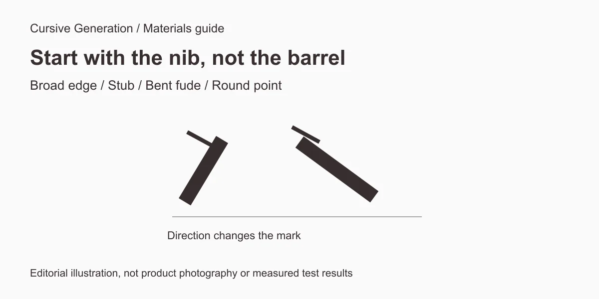 Broad-edge stroke-direction diagram, not product test marks
