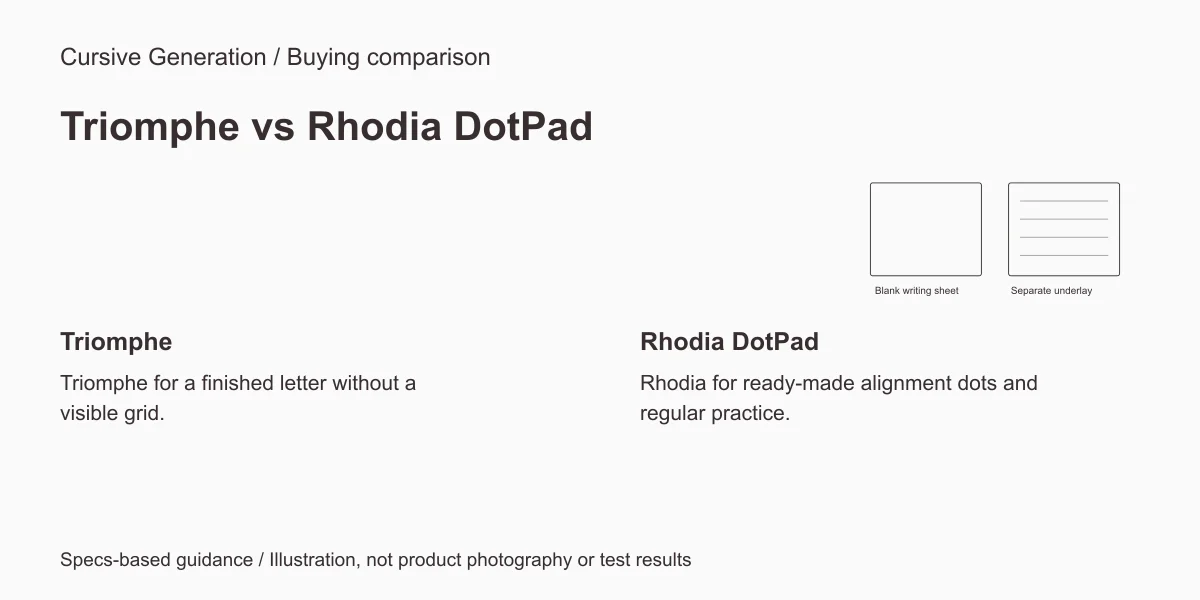 Triomphe versus Rhodia DotPad. Editorial diagram, not product photography or test results.