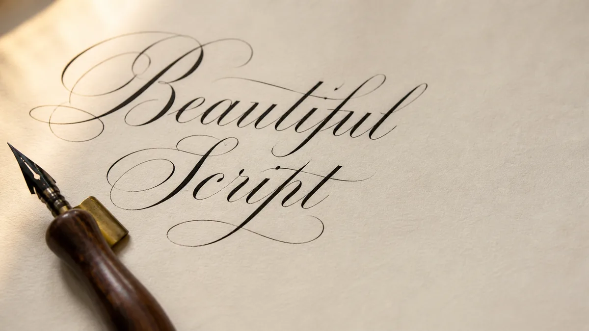 Copperplate calligraphy exemplar showing elegant English roundhand script