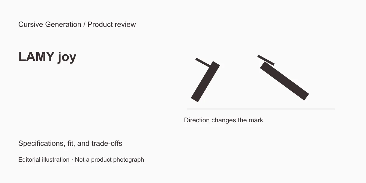 LAMY joy review: the 1.1 mm pen, not a three-nib kit. Editorial illustration, not a product photograph.