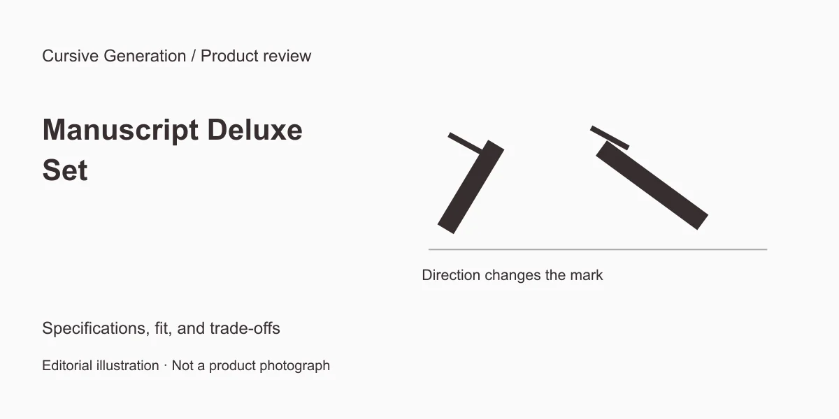Manuscript Deluxe Set review: six nibs, one starting point. Editorial illustration, not a product photograph.