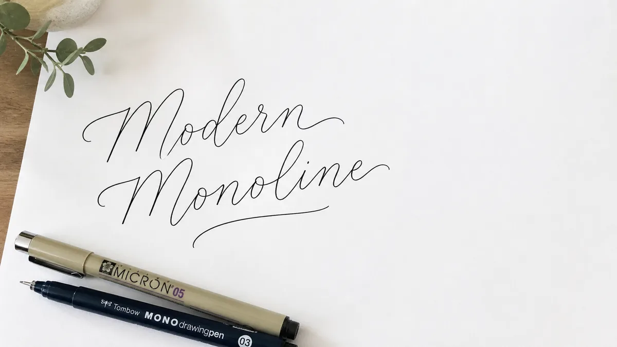 Monoline calligraphy exemplar showing clean, modern lettering