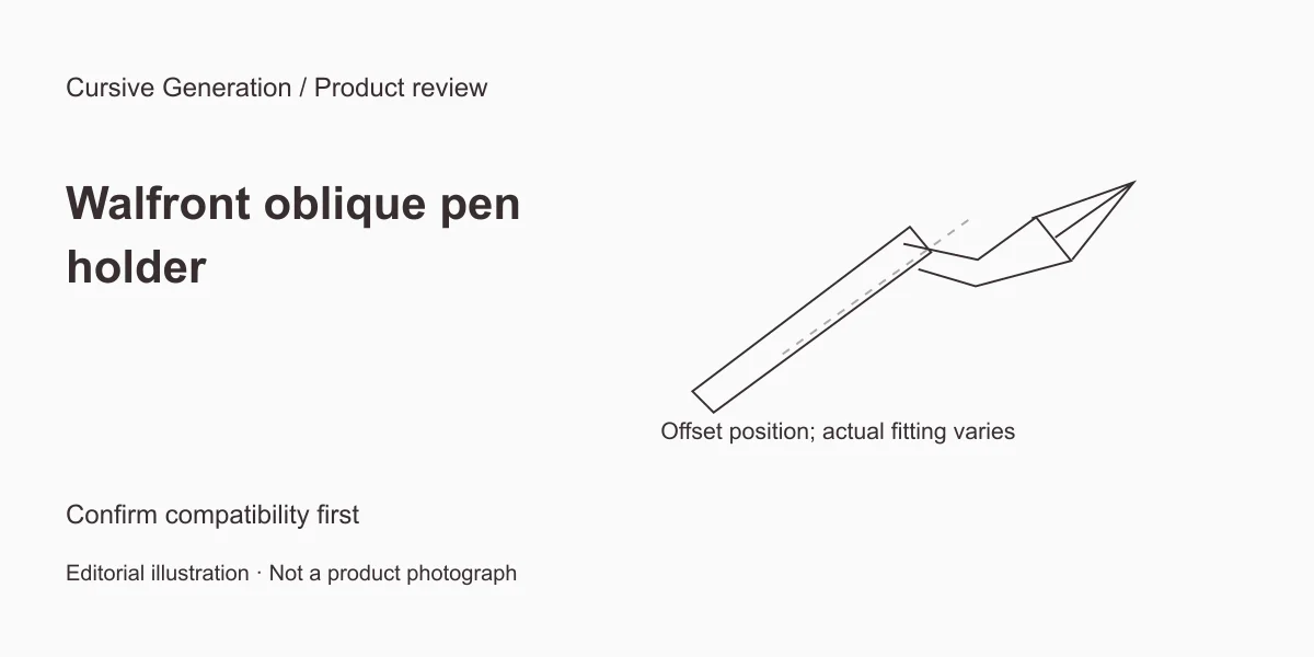 Walfront oblique pen holder review: confirm nib fit first. Editorial illustration, not a product photograph.