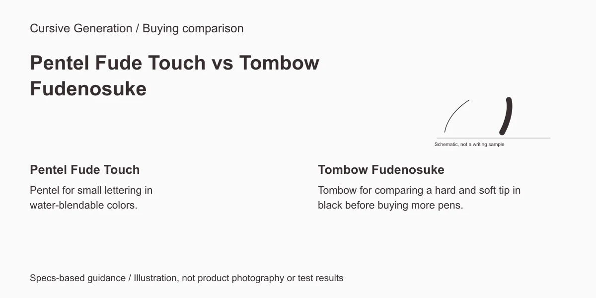 Pentel Fude Touch versus Tombow Fudenosuke. Editorial diagram, not product photography or test results.