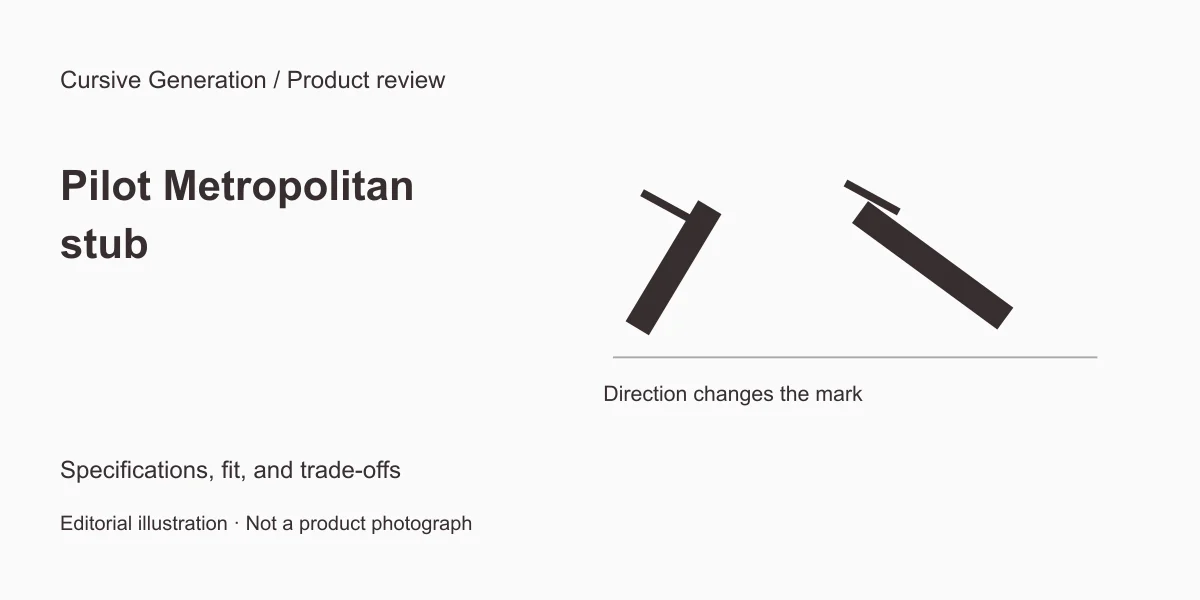 Pilot Metropolitan stub review: a 1.0 mm everyday option. Editorial illustration, not a product photograph.