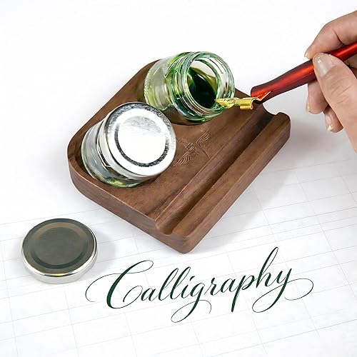 Walnut Wood Tilting Calligraphy Pen Holder with Ink Bottles product image