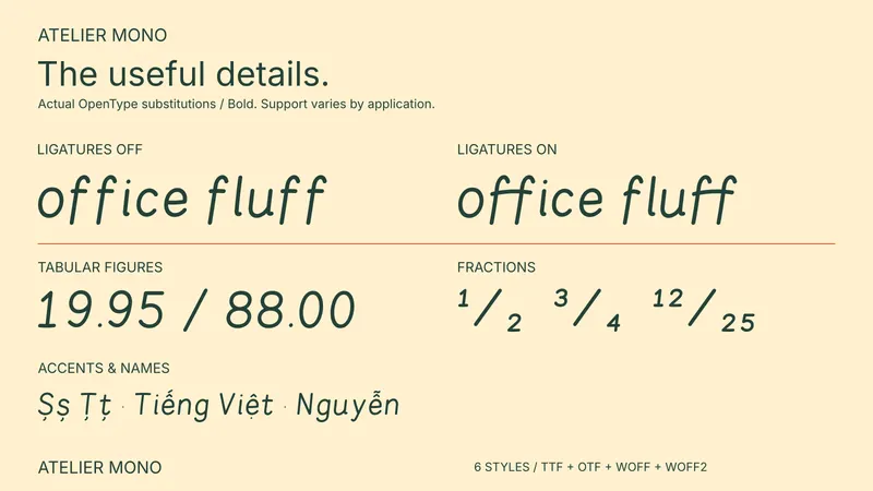 Atelier Mono OpenType feature comparison