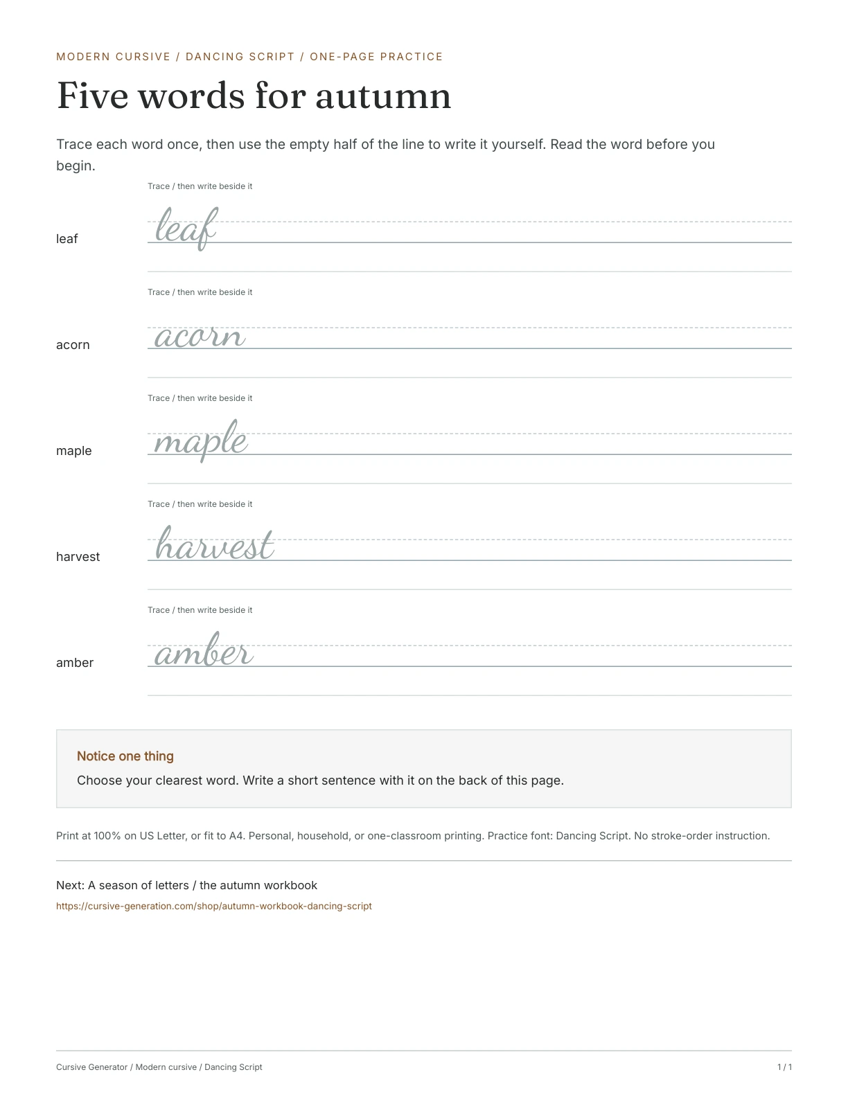 Page 1: Five words for autumn