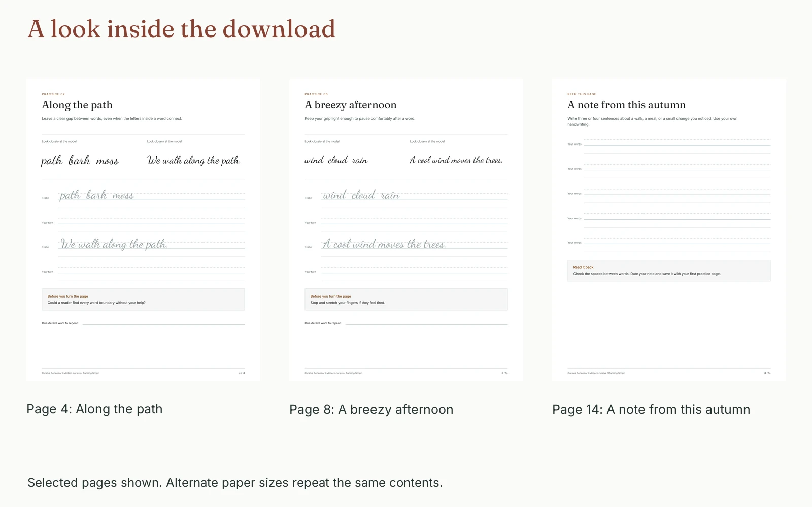 Selected pages and their actual page numbers