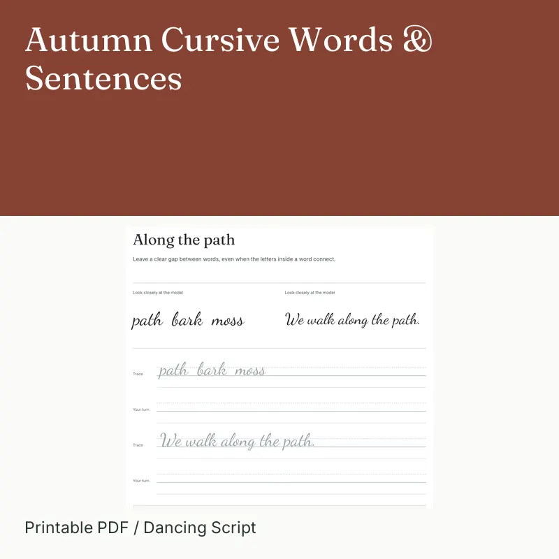Autumn Cursive Words & Sentences