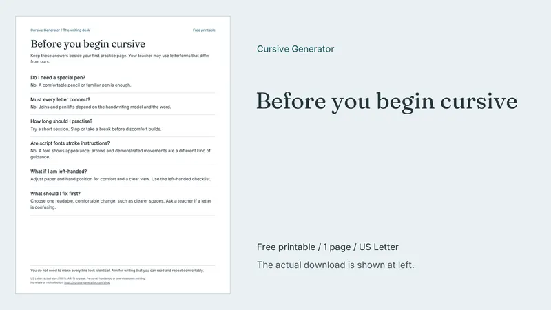 Before you begin cursive - Free Printable: printable page preview
