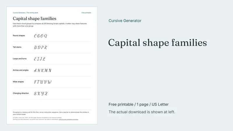 Capital shape families - Free Printable: printable page preview