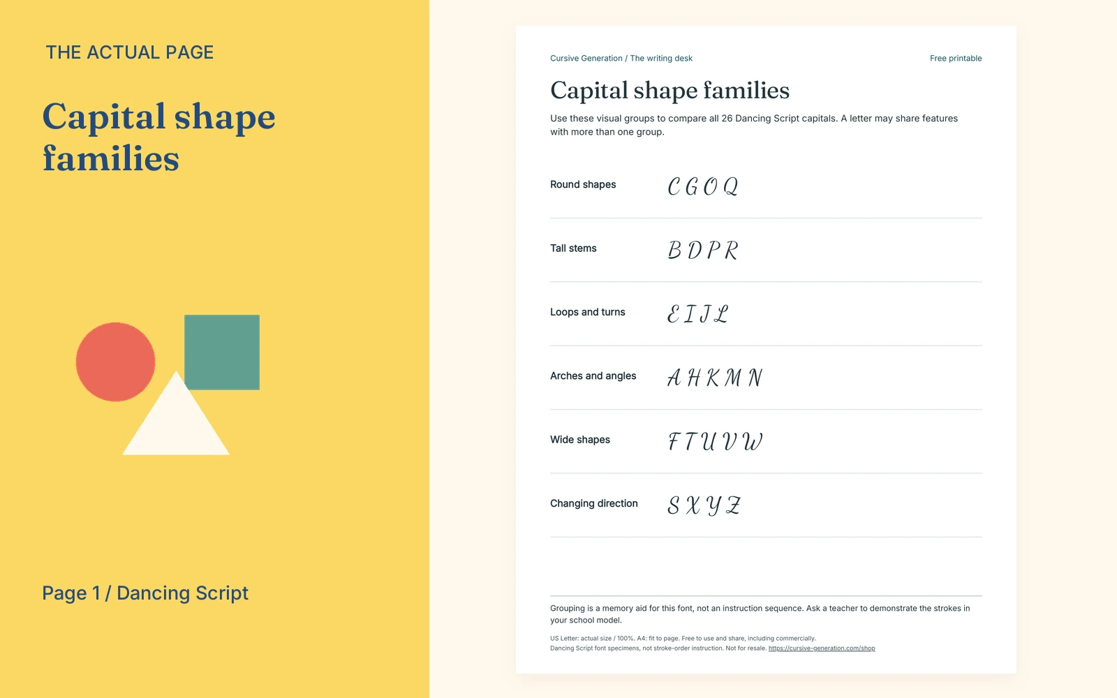 Complete actual page 1: Capital shape families