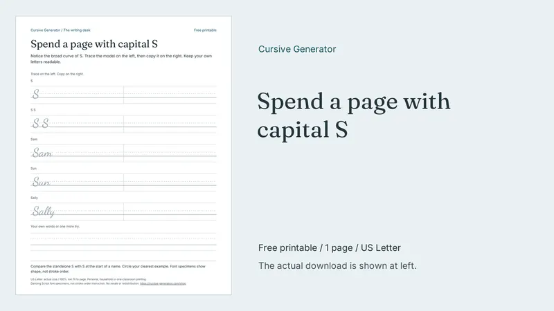Spend a page with capital S - Free Printable: printable page preview