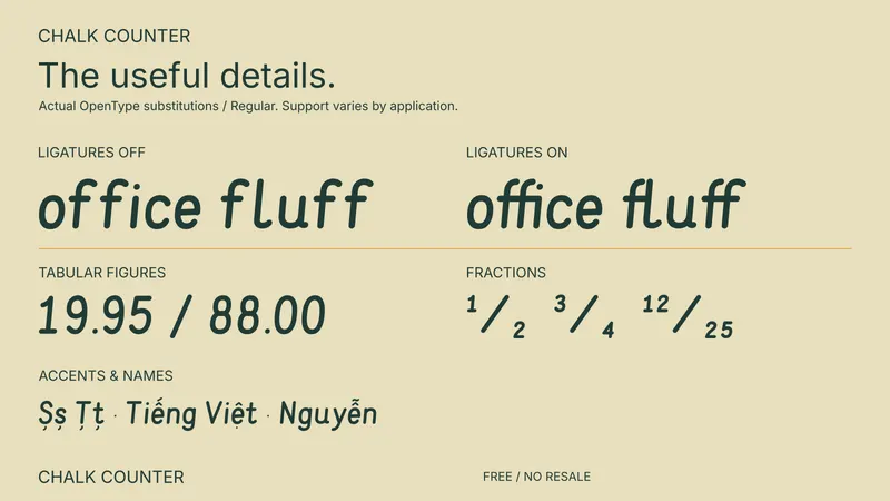 Chalk Counter: examples of included font features