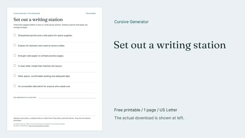 Set out a writing station - Free Printable: printable page preview