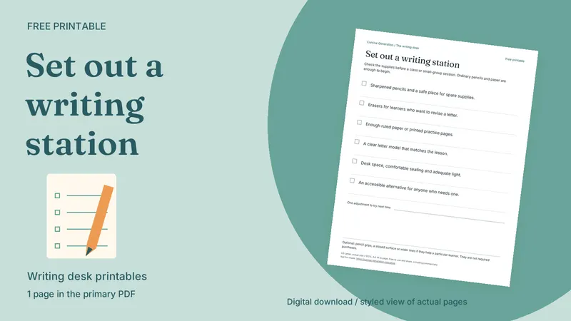 Set out a writing station: styled actual-page preview