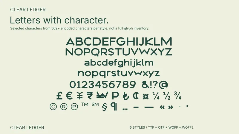Clear Ledger character coverage preview