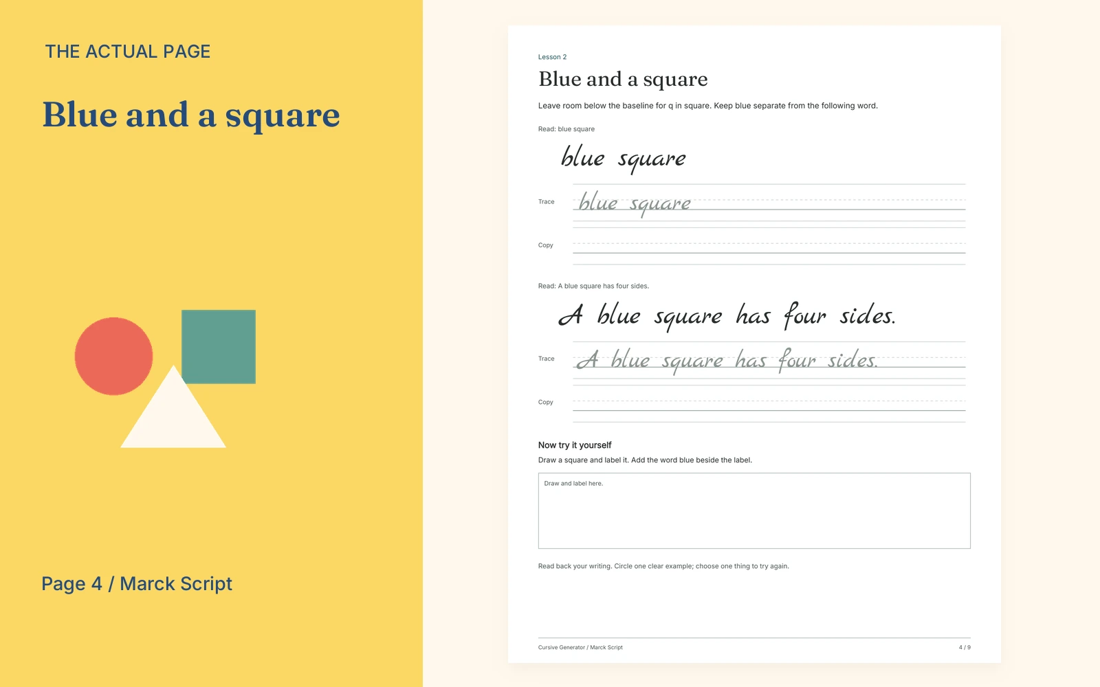 Complete actual page 4: Blue and a square