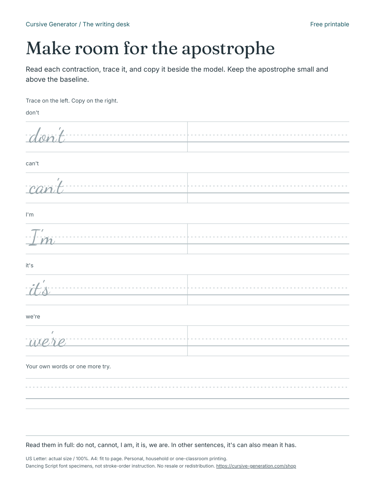 Make room for the apostrophe - Free Printable: actual PDF cover