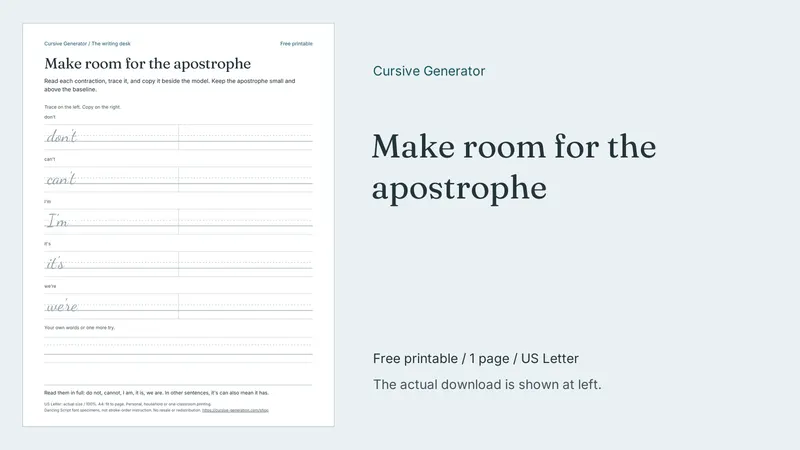 Make room for the apostrophe - Free Printable: printable page preview
