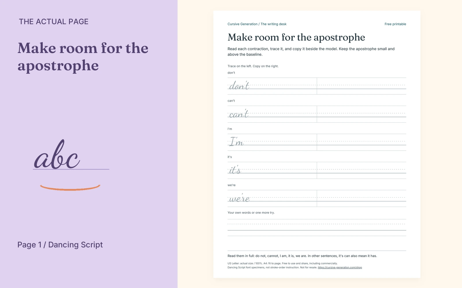 Complete actual page 1: Make room for the apostrophe