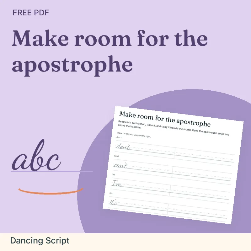 Make room for the apostrophe, Dancing Script: illustrated preview with actual page excerpt