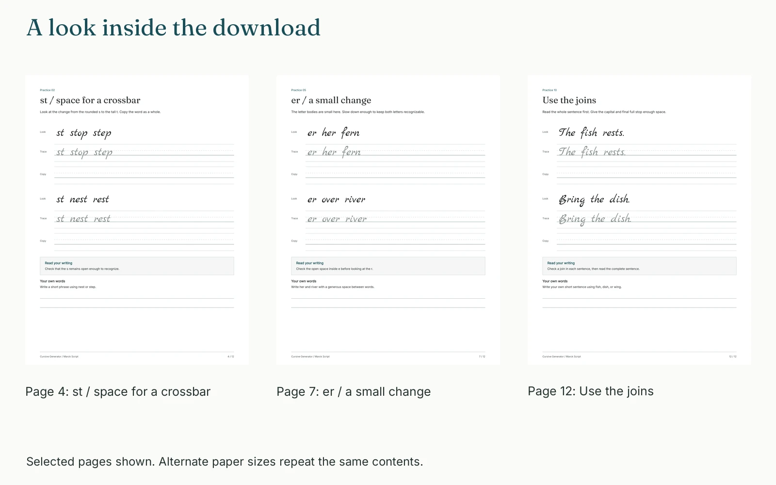 Selected pages and their actual page numbers