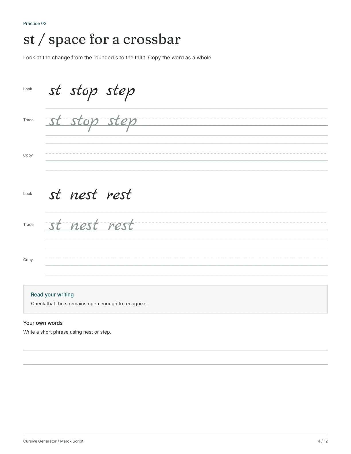 Page 4: st / space for a crossbar
