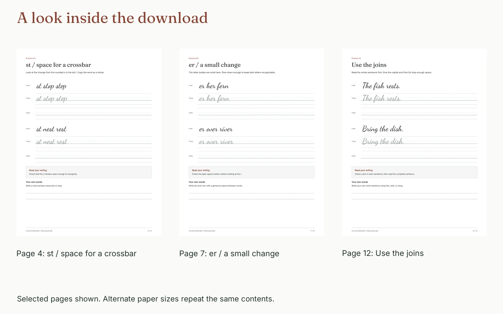 Selected pages and their actual page numbers