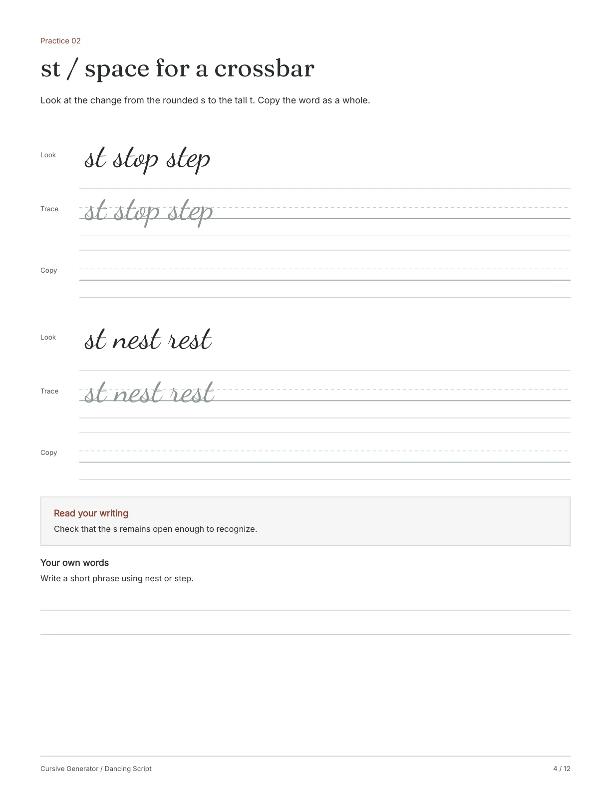Page 4: st / space for a crossbar