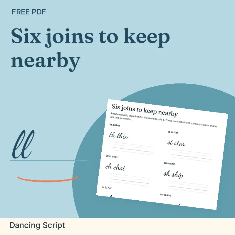 Six joins to keep nearby, Dancing Script: illustrated preview with actual page excerpt