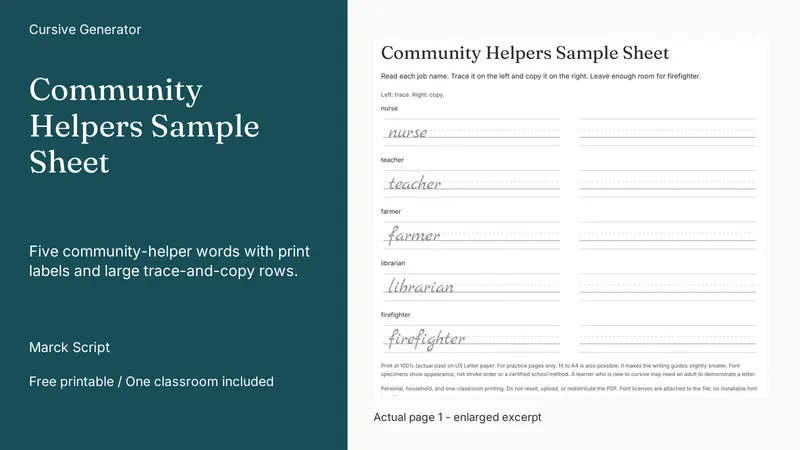 Community Helpers Sample Sheet: actual page excerpt