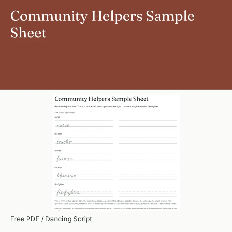 Community Helpers Sample Sheet