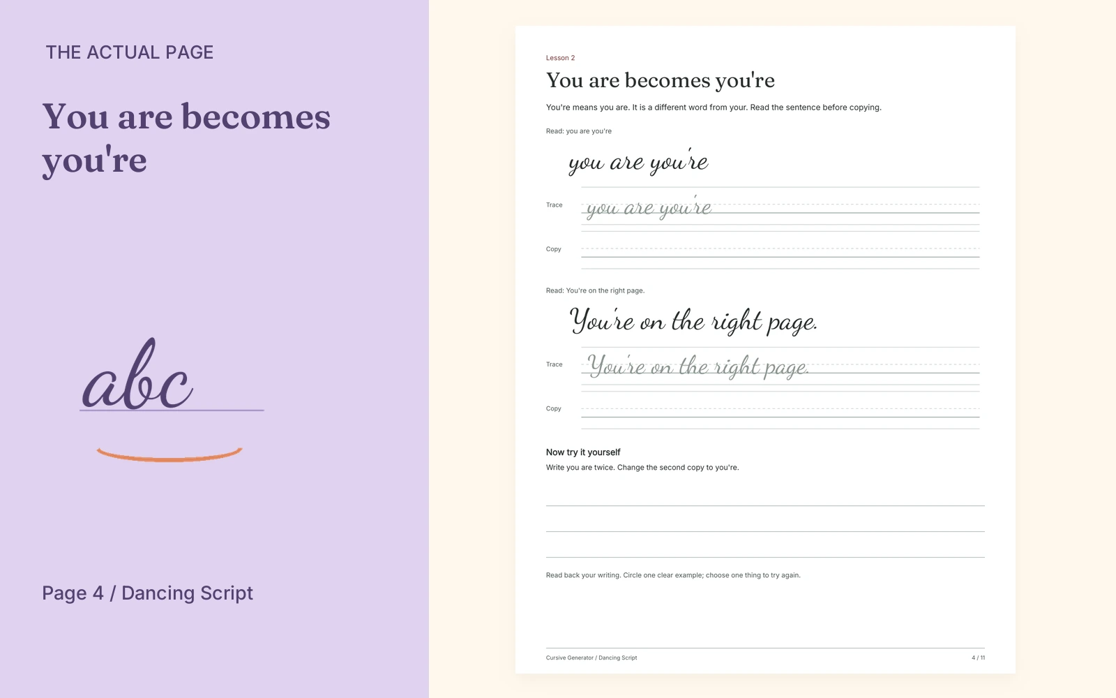 Complete actual page 4: You are becomes you're