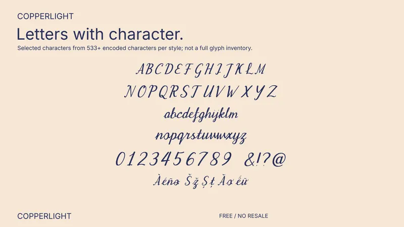 Copperlight: selected supported characters