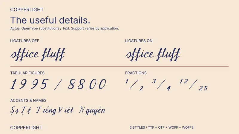 Copperlight OpenType feature comparison