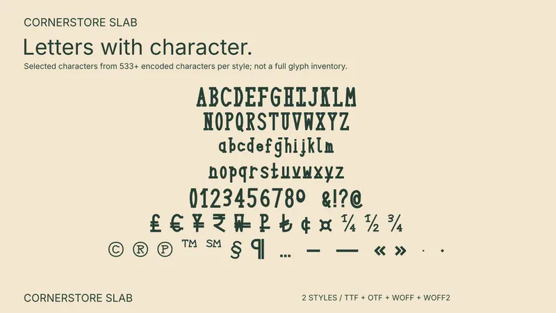 Cornerstore Slab character coverage preview