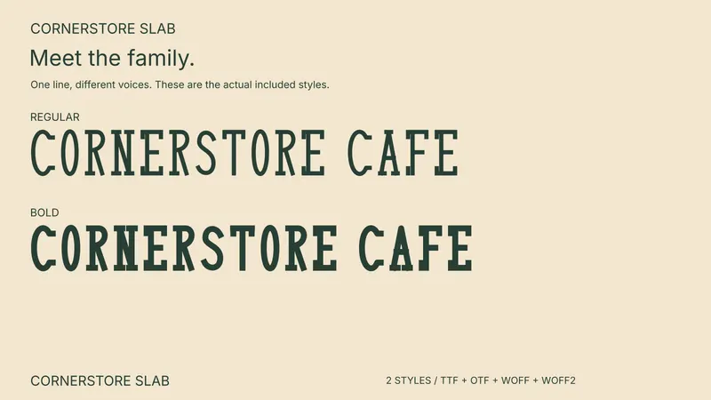 Cornerstore Slab style comparison: Regular, Bold