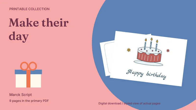 Birthday Greeting Card Set: styled actual-page preview