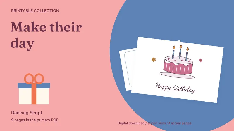 Birthday Greeting Card Set: styled actual-page preview