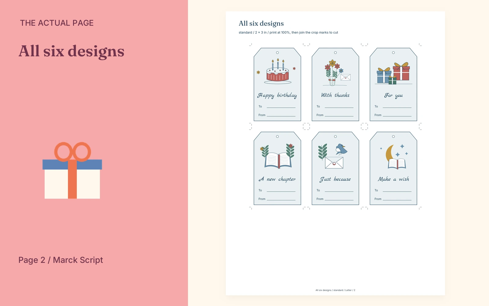 Complete actual page 2: All six designs