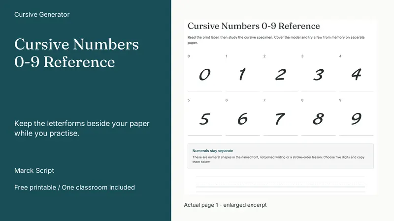 Cursive Numbers 0-9 Reference: actual page excerpt
