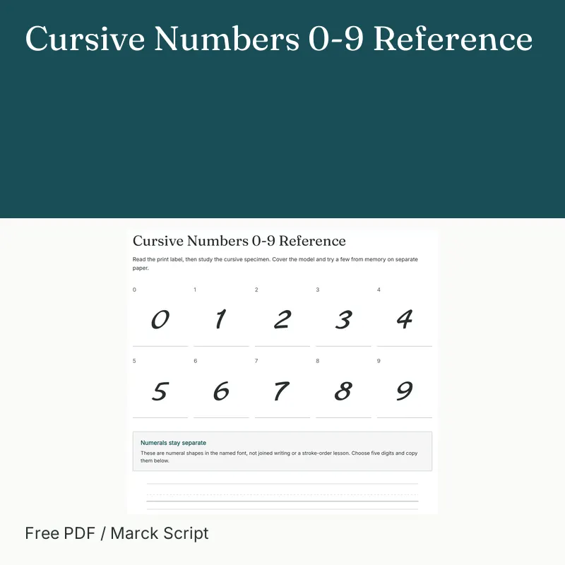 Cursive Numbers 0-9 Reference