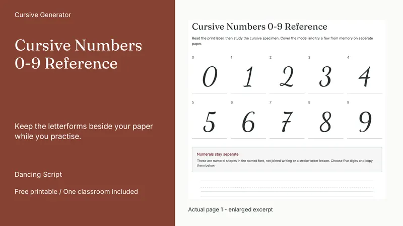 Cursive Numbers 0-9 Reference: actual page excerpt