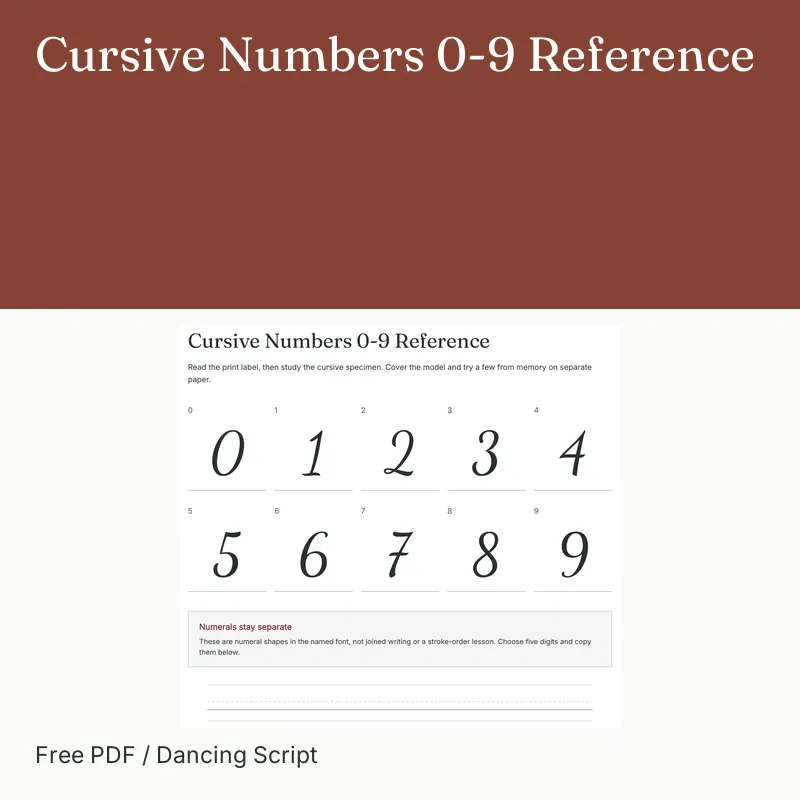 Cursive Numbers 0-9 Reference