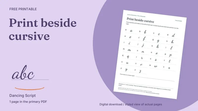Print beside cursive: styled actual-page preview