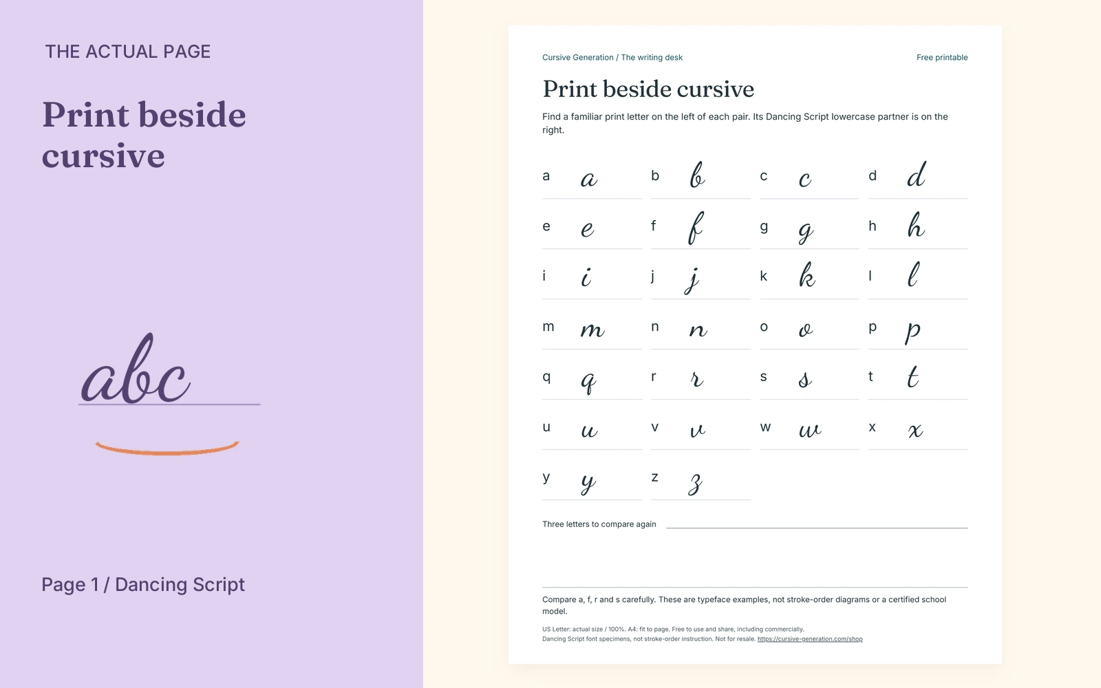 Complete actual page 1: Print beside cursive