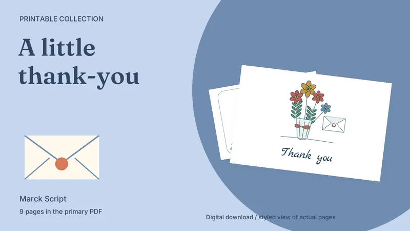 Cursive Thank-You Card Set: styled actual-page preview